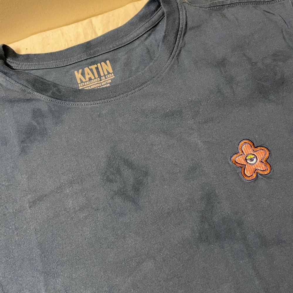 KATIN Mens Size Medium Short Sleeve‎ T Shirt Blue Floral Embroidered Logo Cotton